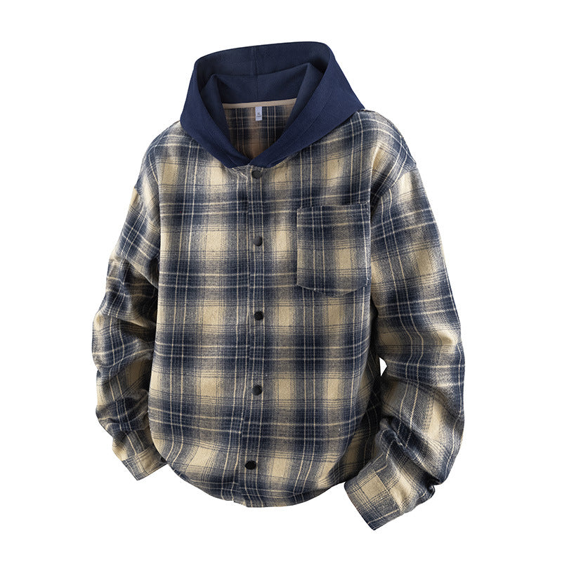 Herren lässige Hemdjacke mit gefütterter Kapuze und Karomuster Echoarchiv