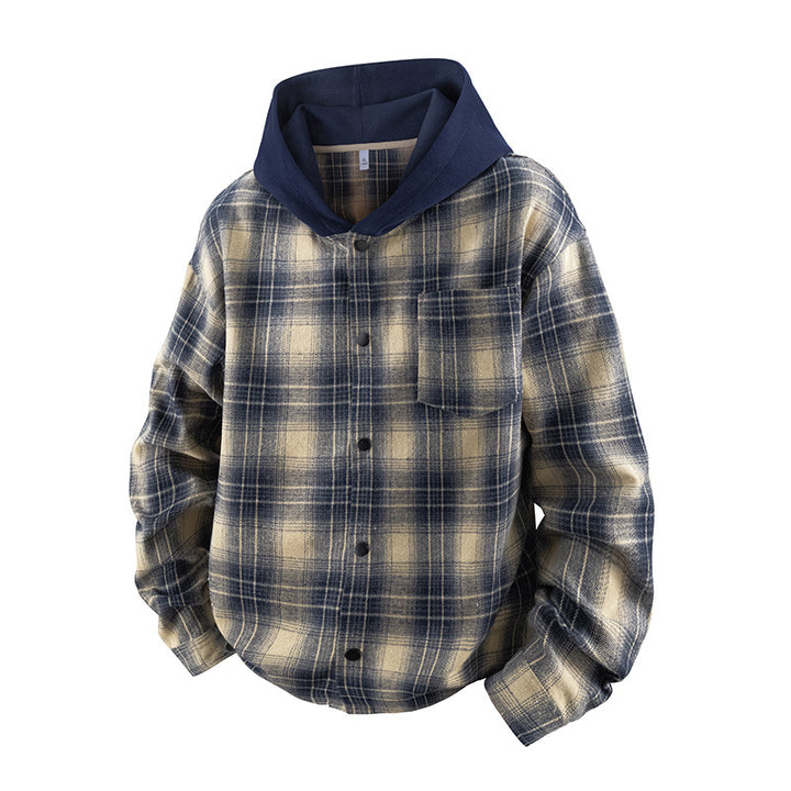 Herren lässige Hemdjacke mit gefütterter Kapuze und Karomuster Echoarchiv