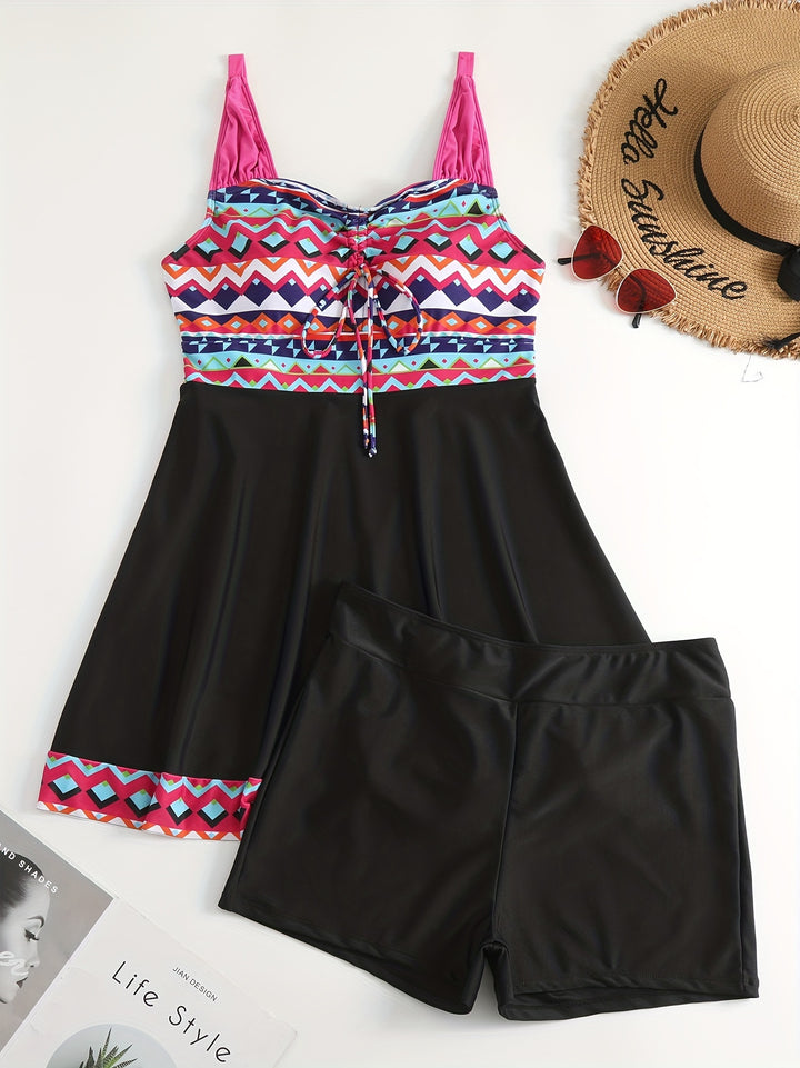 Damen Sportliches Badeanzug-Set mit modischem Oberteil und Shorts Echo Archiv