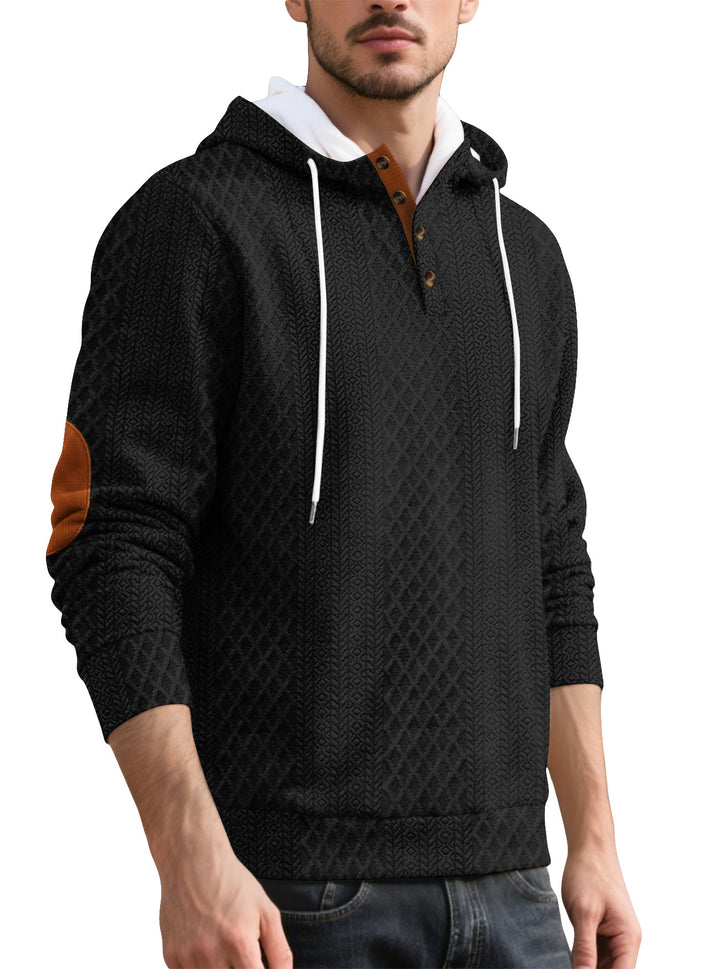 Herren nan Diamond-Struktur Kapuzenpullover mit Kurzknopfleiste, gesteppter Kapuzeninnenkante und Wildleder-Ellbogenpatch Echo Archiv