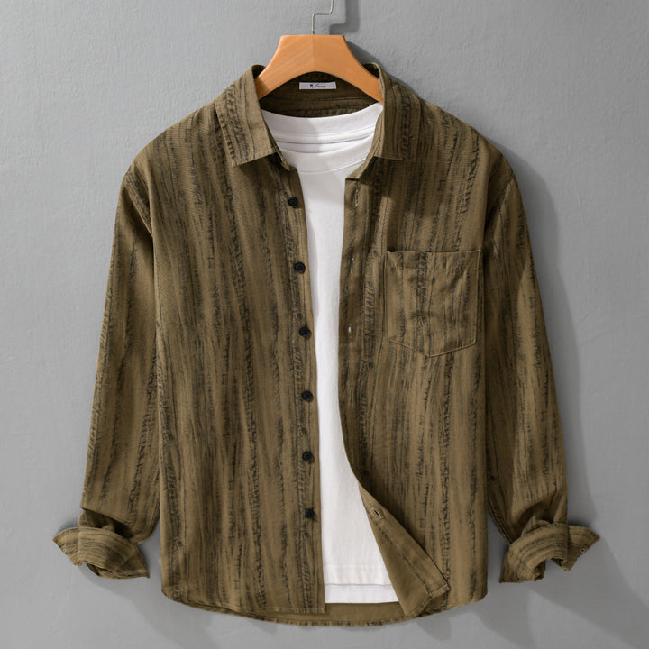 Herren Leichtes Layering-Hemd aus Baumwollmix mit Brusttasche und dezentem Streifenrelief Echoarchiv