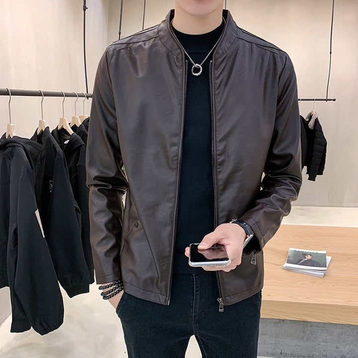 Herren schlanker Kunstlederblouson mit Stehkragen und Zweiwege-Reißverschluss Echoarchiv
