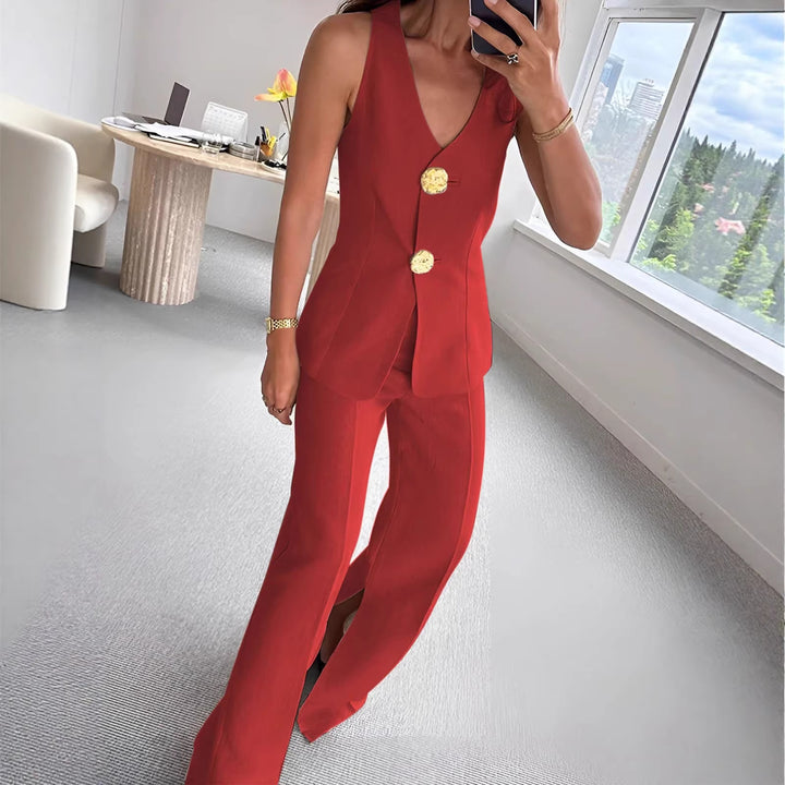 Damen elegantes Jumpsuit mit vordere Knopfleiste und weitem Bein Echo Archiv