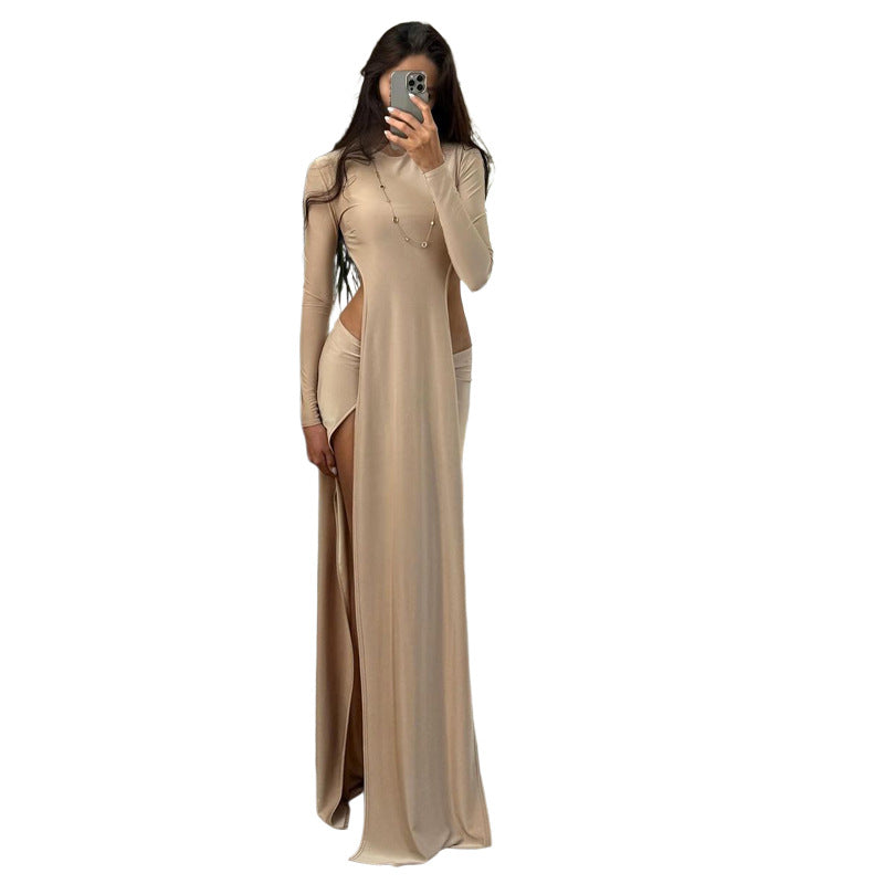 Damen Elegantes Maxikleid mit raffinierten Seitenschlitzen und langen Ärmeln Echo Archiv