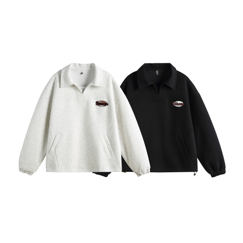 Unisex Lässiges Polo‑Sweatshirt mit offenem Kentkragen, Oversize‑Schnitt und Eingrifftaschen Echoarchiv