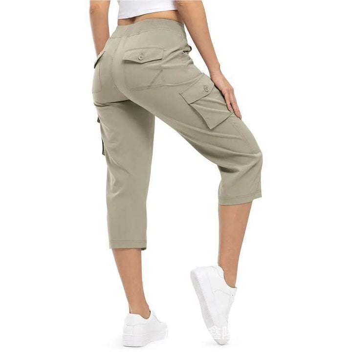 Damen Capri Cargo-Hosen in Bermuda-Länge mit hoher Taille und aufgesetzten Klappentaschen Echoarchiv