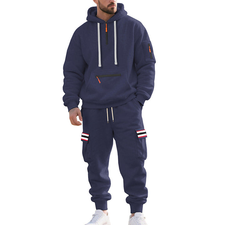 Herren nan Cargo-Hoodie- und Jogginghose-Set mit Halbzip, Reißverschluss-Kängurutasche und elastischem Tunnelzugbund Echo Archiv