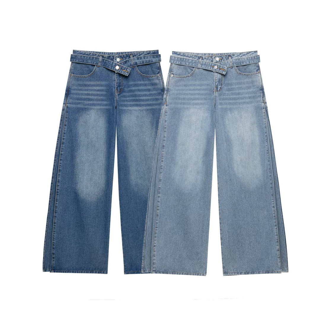 Damen Hochtaillierte weitgeschnittene Jeans mit integriertem Gürtel und seitlichen Steppnähten Echo Archiv