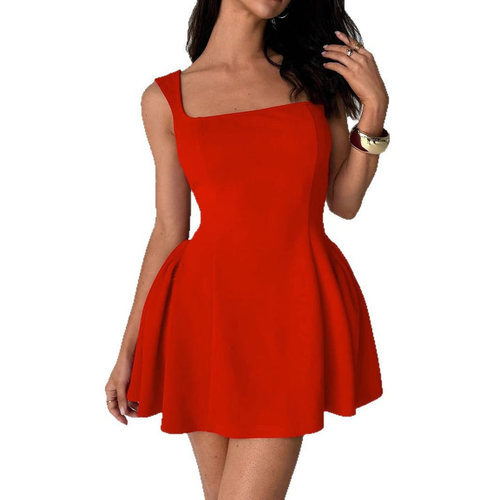 Damen Fließendes Minikleid mit quadratischem Ausschnitt und ausgestellten Rock Echo Archiv
