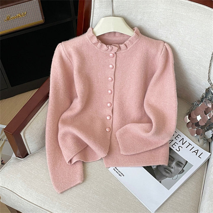 Damen Elegante Strickjacke mit Rüschendetail Echo Archiv