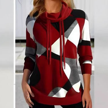 Damen Geometrischer Kapuzenpullover mit Kordelzug, Longline-Schnitt und Seitentaschen Echoarchiv