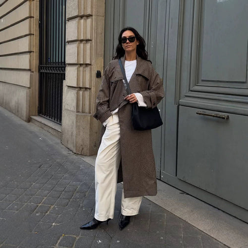 Damen Oversize Mantel im Glencheck mit weitem Revers und fallender Schulterpartie Echoarchiv
