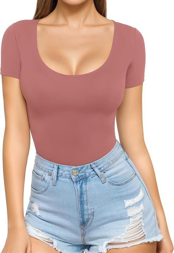 Damen figurbetontes Kurzarm-Body mit rundem Ausschnitt und nahtlosem Design Echo Archiv
