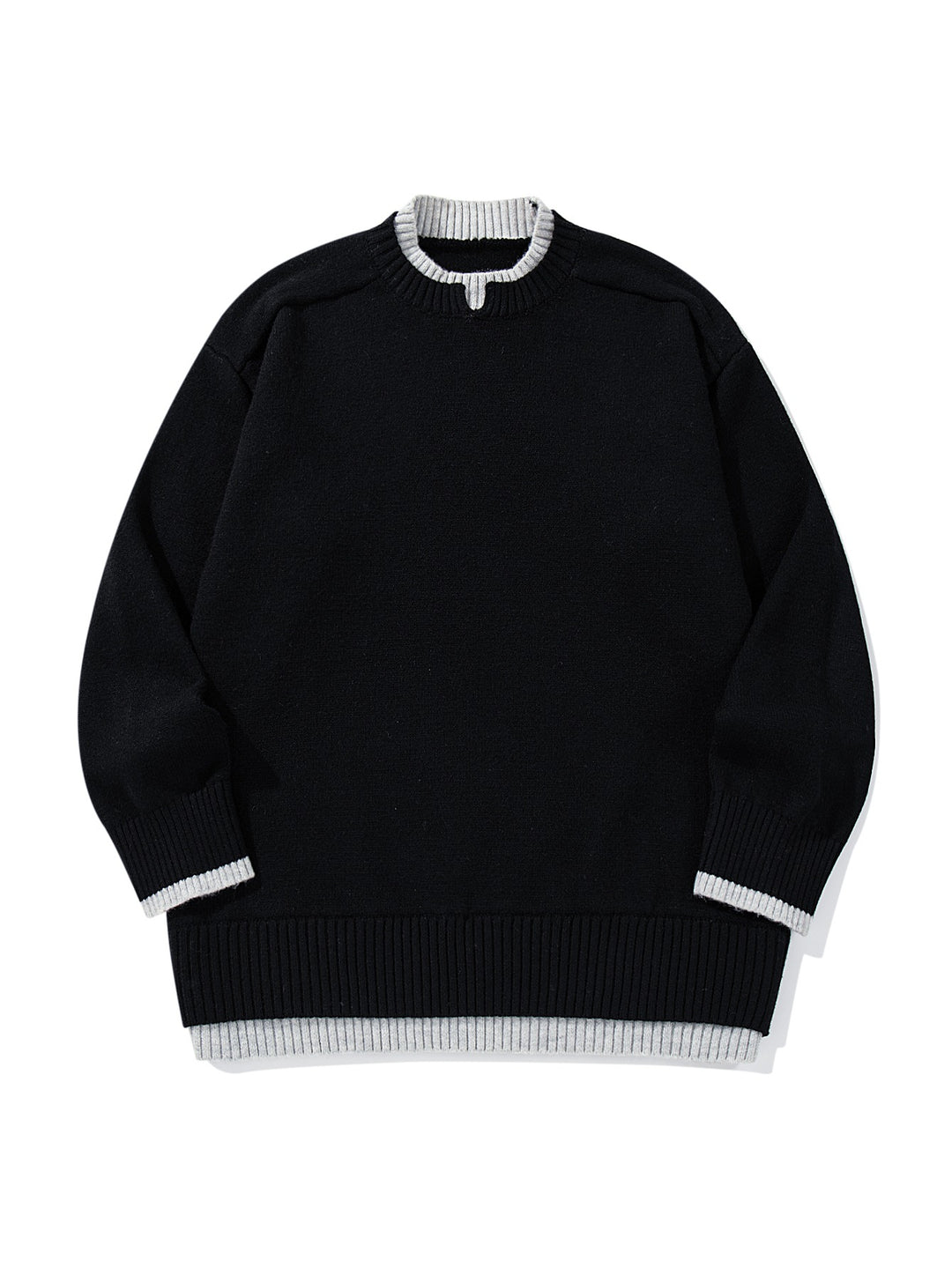 Damen Oversize‑Strickpullover mit kontrastiertem Rippkragen und verlängertem Bund Echoarchiv