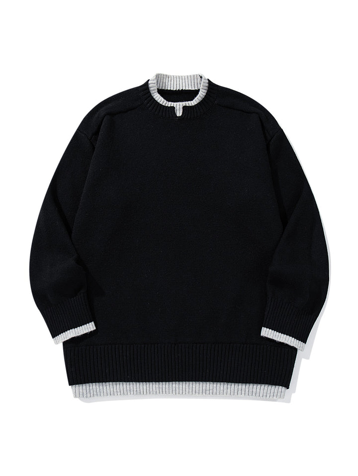 Damen Oversize‑Strickpullover mit kontrastiertem Rippkragen und verlängertem Bund Echoarchiv