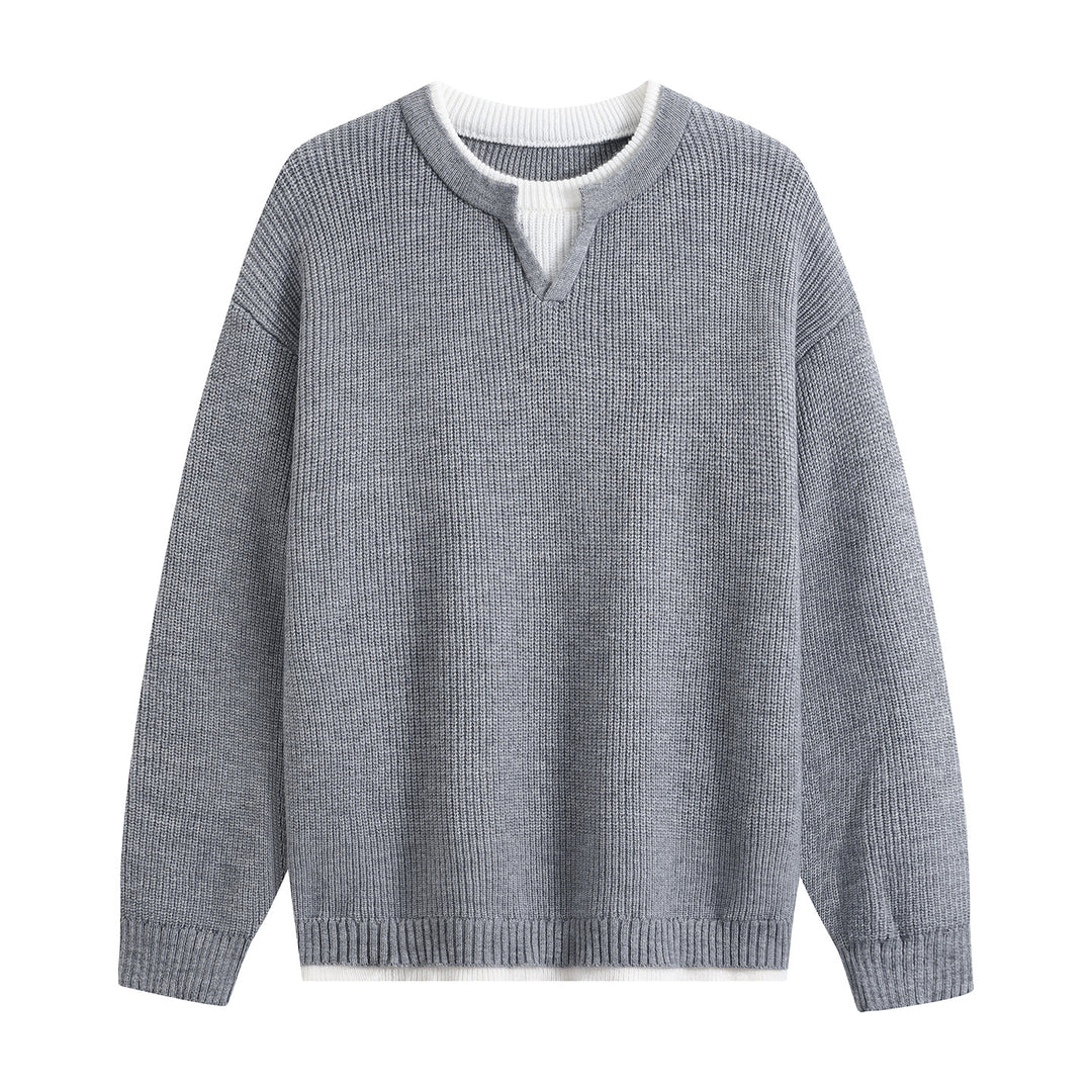 Herren Oversize-Strukturstrick-Pullover mit V‑Einsatz am Rundhals Echoarchiv