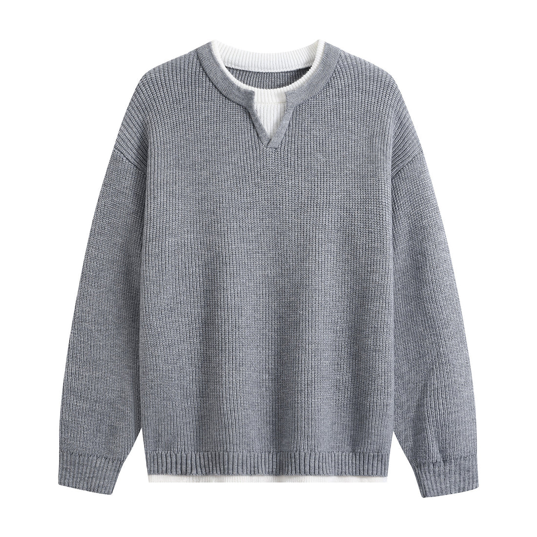 Herren Oversize-Strukturstrick-Pullover mit V‑Einsatz am Rundhals Echoarchiv