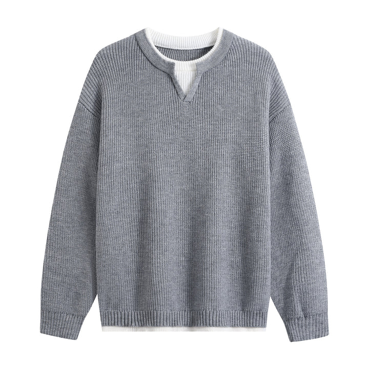 Herren Oversize-Strukturstrick-Pullover mit V‑Einsatz am Rundhals Echoarchiv