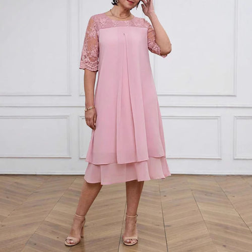 Damen nan A-Linien-Chiffonkleid mit floral bestickter Spitzenpasse, verdeckter Mittelnahtfalte und mehrlagigem Volant Echo Archiv