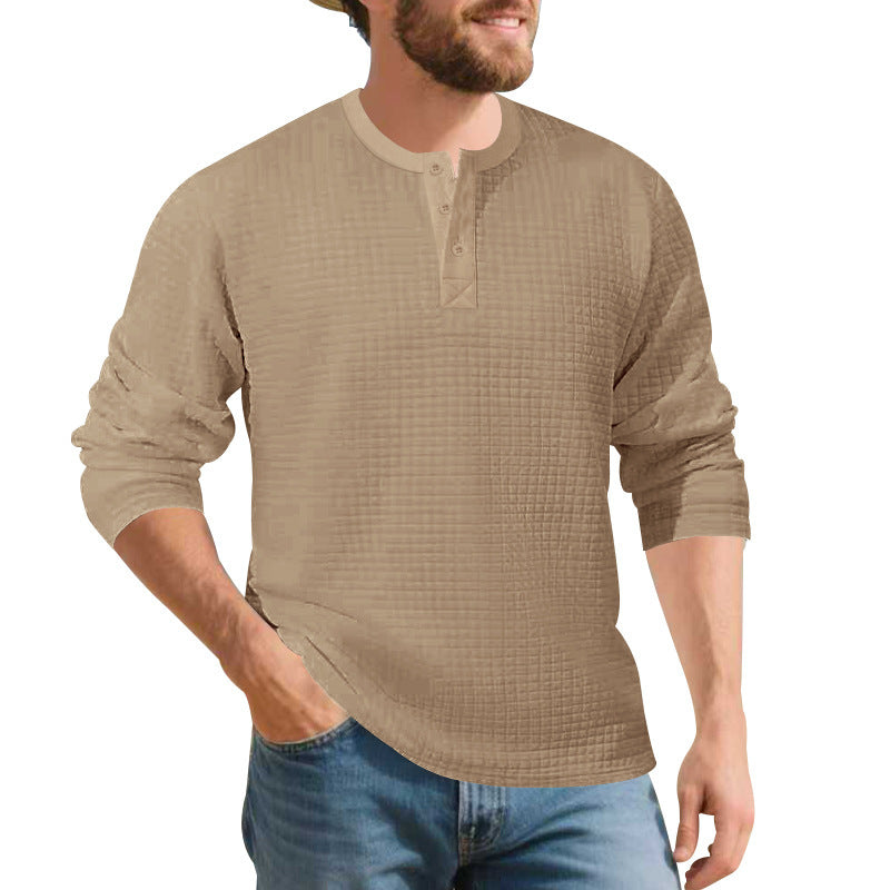 Herren Langarm Henley-Shirt aus komfortablem Waffelmaterial mit Knopfleiste Echoarchiv