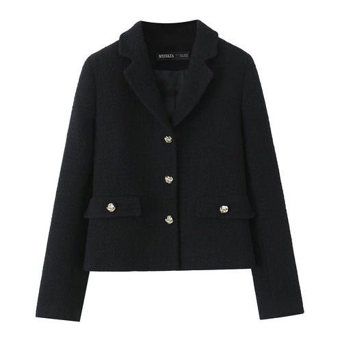Damen nan kastiger Bouclé-Blazer mit goldenen Rosenknöpfen und gefütterten Pattentaschen Echo Archiv