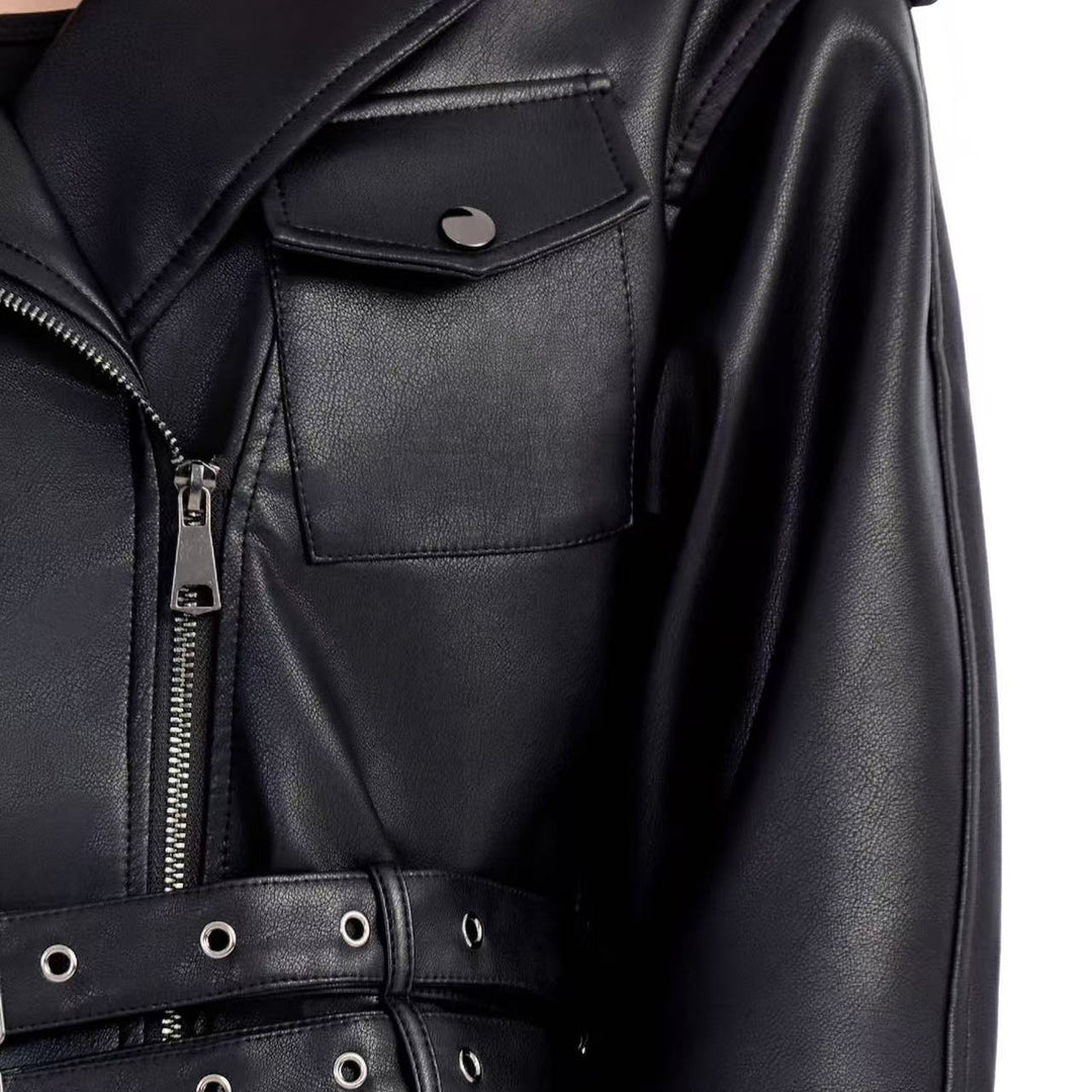 Damen Modische Bikerjacke mit Taillengürtel Echo Archiv