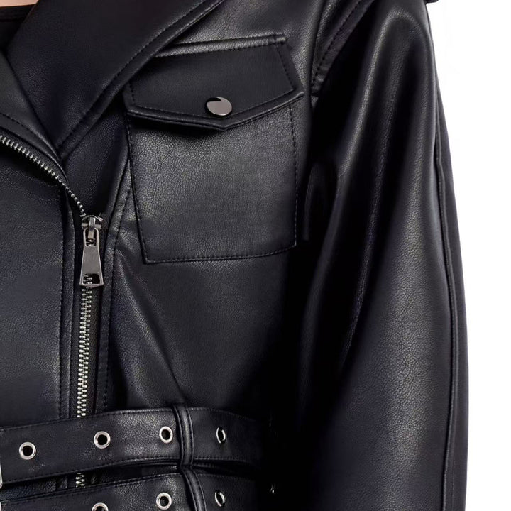 Damen Modische Bikerjacke mit Taillengürtel Echo Archiv