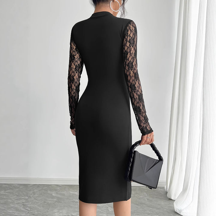 Damen nan elegantes Etuikleid mit Spitzenärmeln, transparentem Tailleneinsatz und hohem Seitenschlitz Echo Archiv