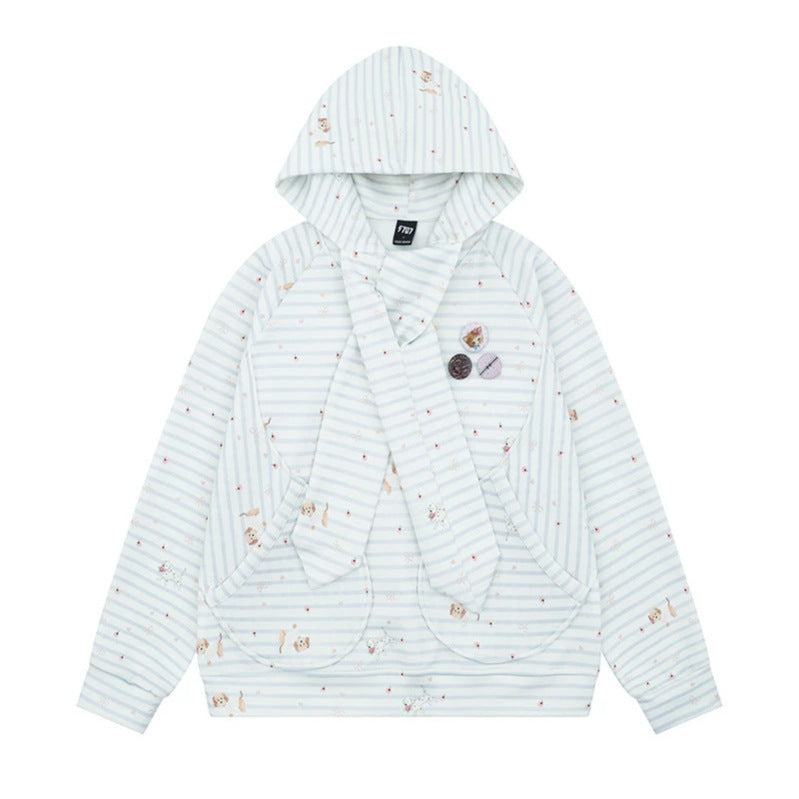 Damen Kuscheliger Kapuzen‑Oversizepullover mit integriertem Schleifen‑Schal und Aufgesetzten Taschen Echoarchiv