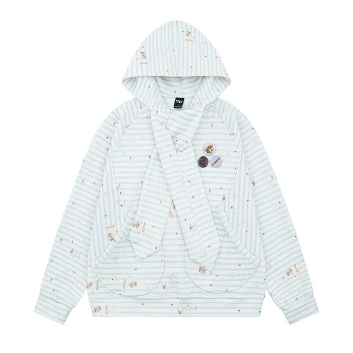 Damen Kuscheliger Kapuzen‑Oversizepullover mit integriertem Schleifen‑Schal und Aufgesetzten Taschen Echoarchiv