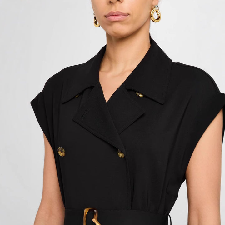 Damen Ärmelloses Doppelreiher-Midikleid mit Trench-Gürtel Echoarchiv