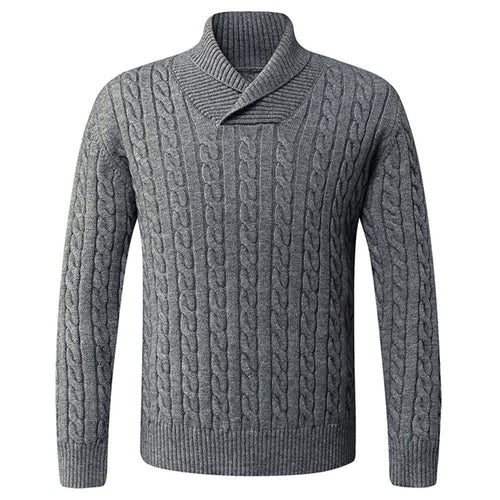Herren Grobstrickpullover mit modernem Schalkragen und Zopfmuster Echoarchiv