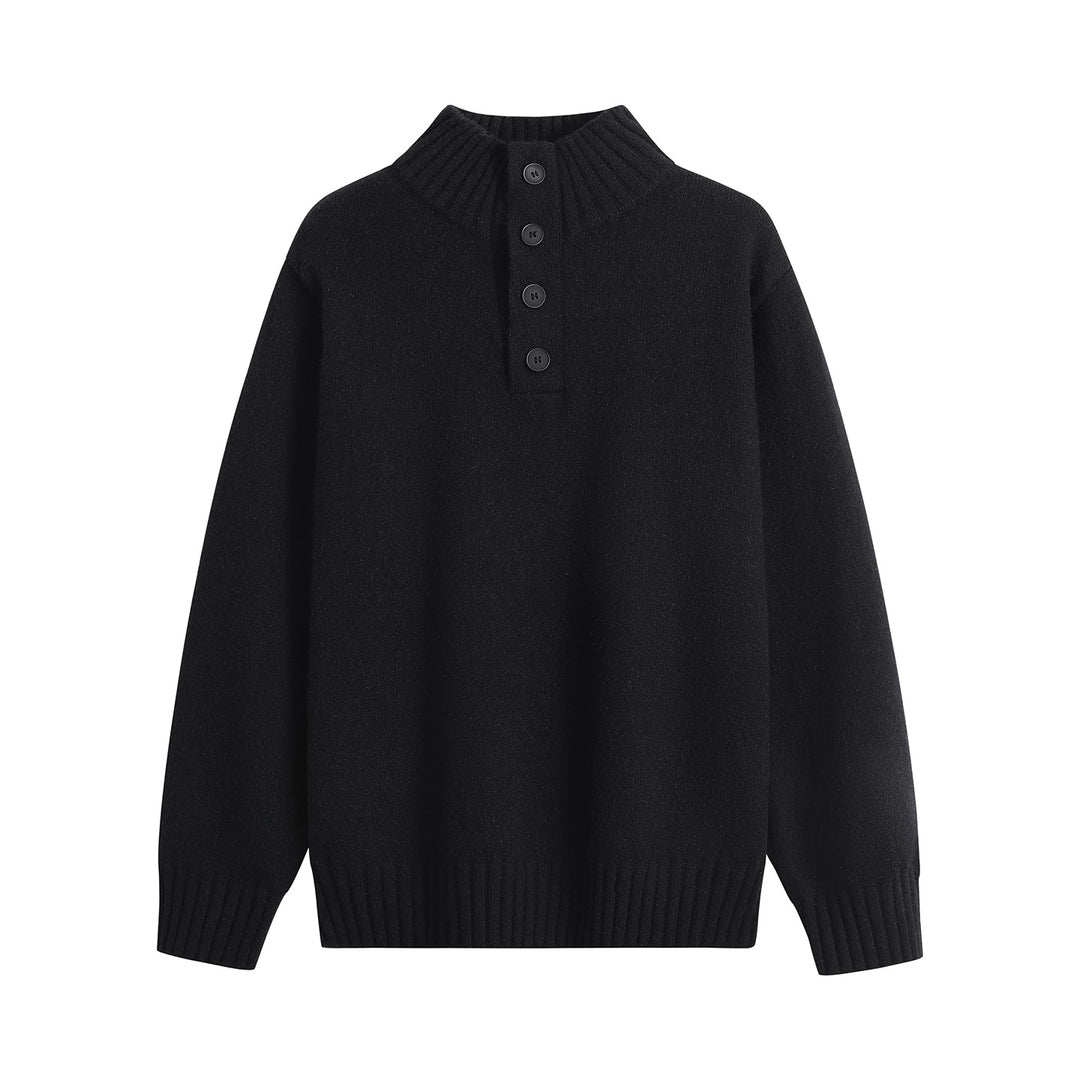 Herren Oversize-Strickpullover mit halber Knopfleiste, hohem Rippkragen & geripptem Saum Echoarchiv