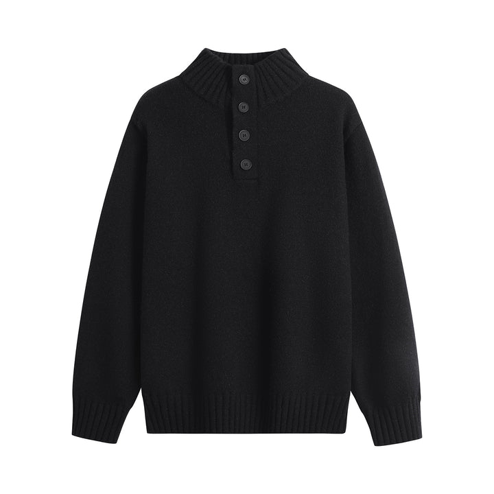 Herren Oversize-Strickpullover mit halber Knopfleiste, hohem Rippkragen & geripptem Saum Echoarchiv