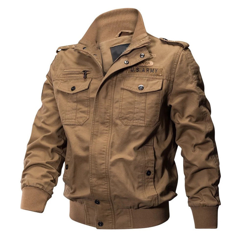 Herren Canvas-Fieldblouson mit hochschließendem Kragen, Schulterepauletten und versteckter Reißverschluss – Taviero