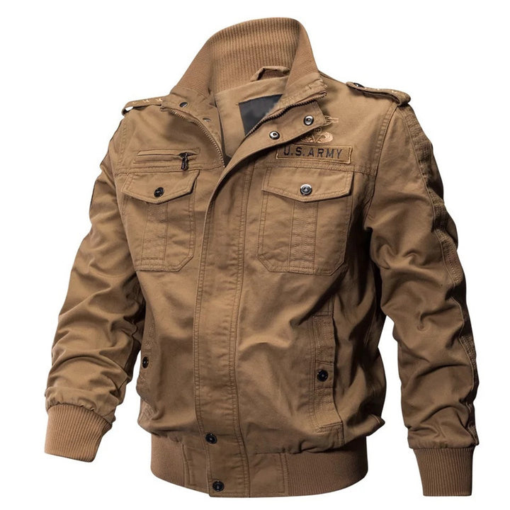 Herren Canvas-Fieldblouson mit hochschließendem Kragen, Schulterepauletten und versteckter Reißverschluss – Taviero