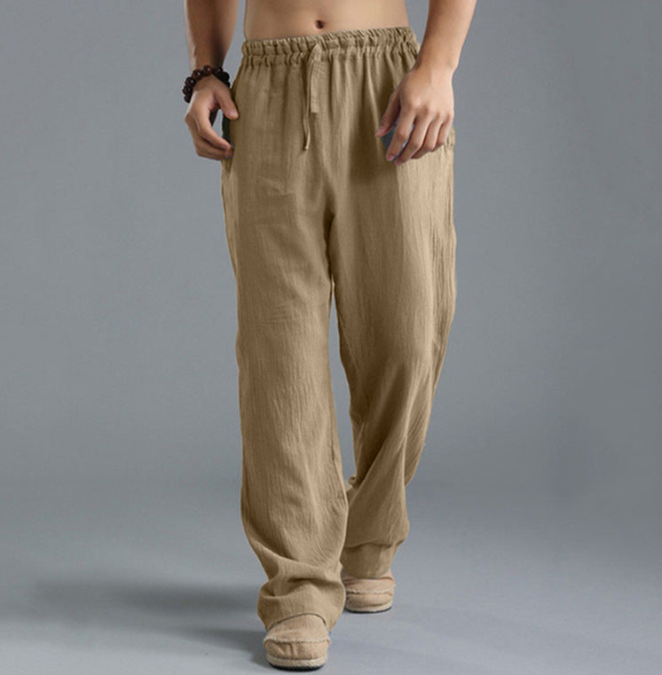 Herren nan lässige Leinenhose mit elastischem Bund, Kordelzug und geradem Bein Echo Archiv