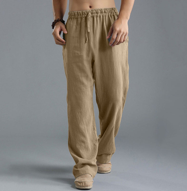 Herren nan lässige Leinenhose mit elastischem Bund, Kordelzug und geradem Bein Echo Archiv