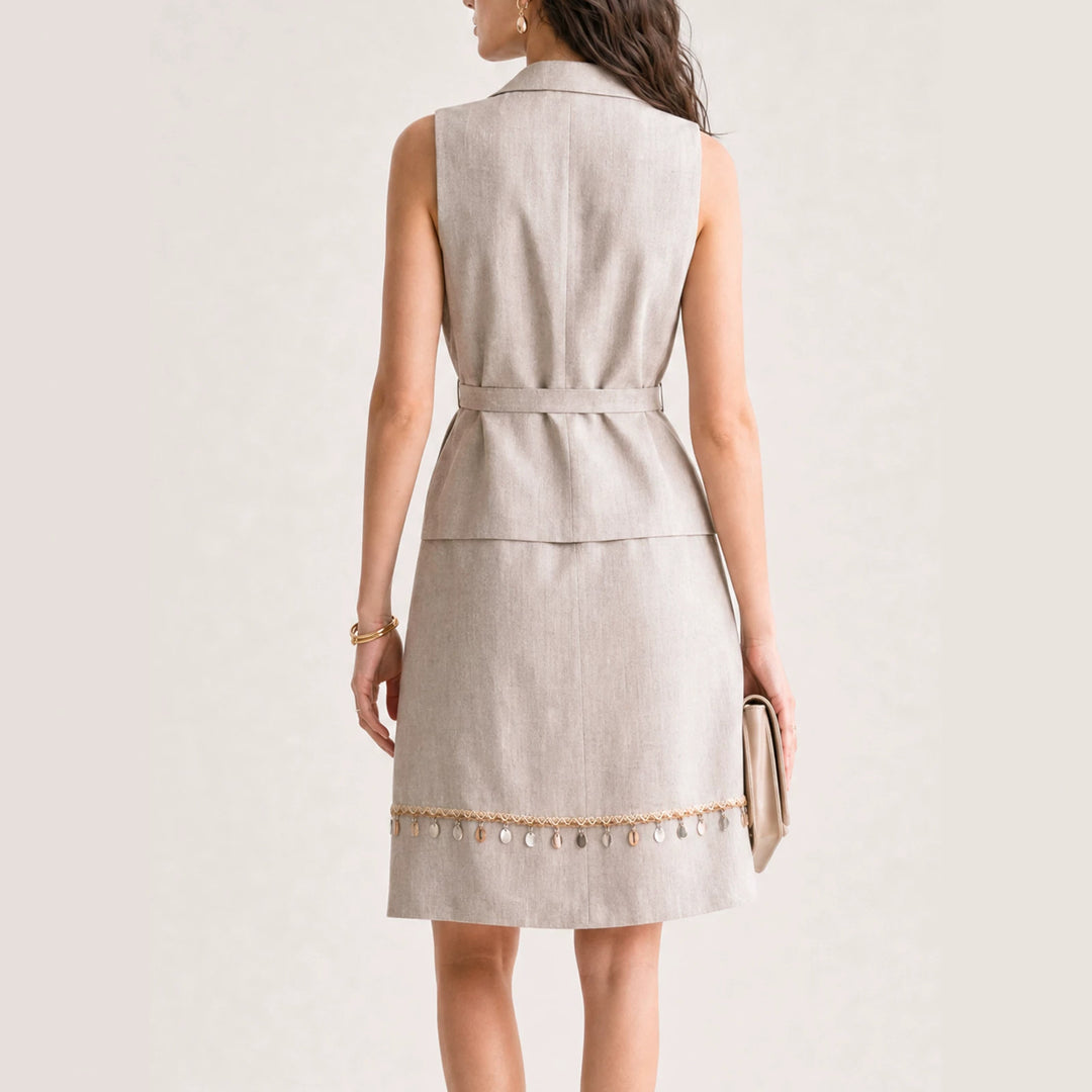 Damen Eleganter Leinenrock mit Zierperlen Echo Archiv