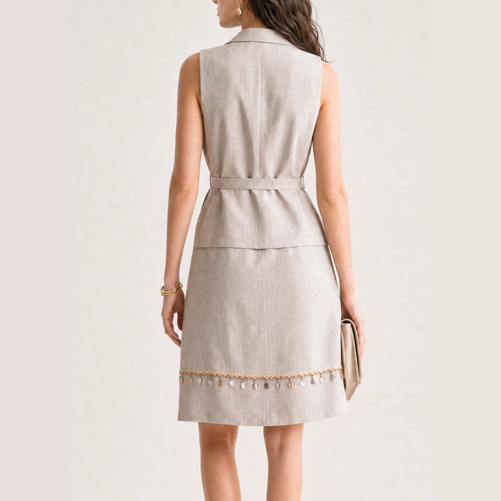 Damen Eleganter Leinenrock mit Zierperlen Echo Archiv