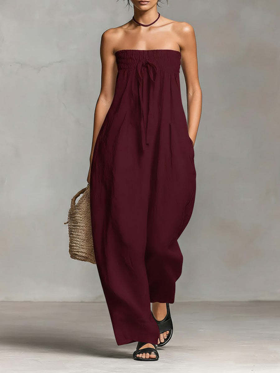 Damen Lässiges Sommer-Jumpsuit mit Raffungen und praktischen Taschen Echo Archiv