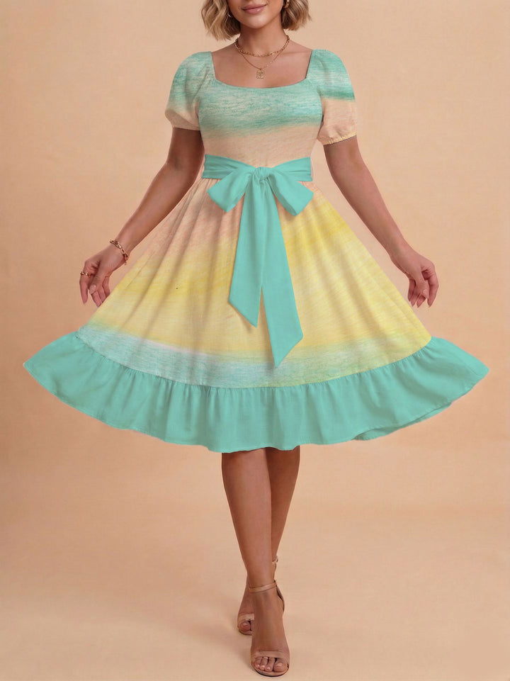 Damen Retro Maxikleid mit Puffärmeln und Taillengürtel Echo Archiv