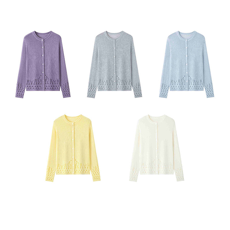 Damen Feiner Feinstrick-Cardigan mit Ajourmuster am Saum und Rundhalsausschnitt Echo Archiv