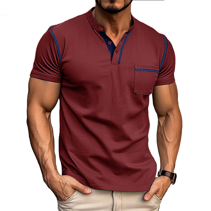 Herren modisches Polohemd mit Henley-Ausschnitt und Brusttasche Echoarchiv