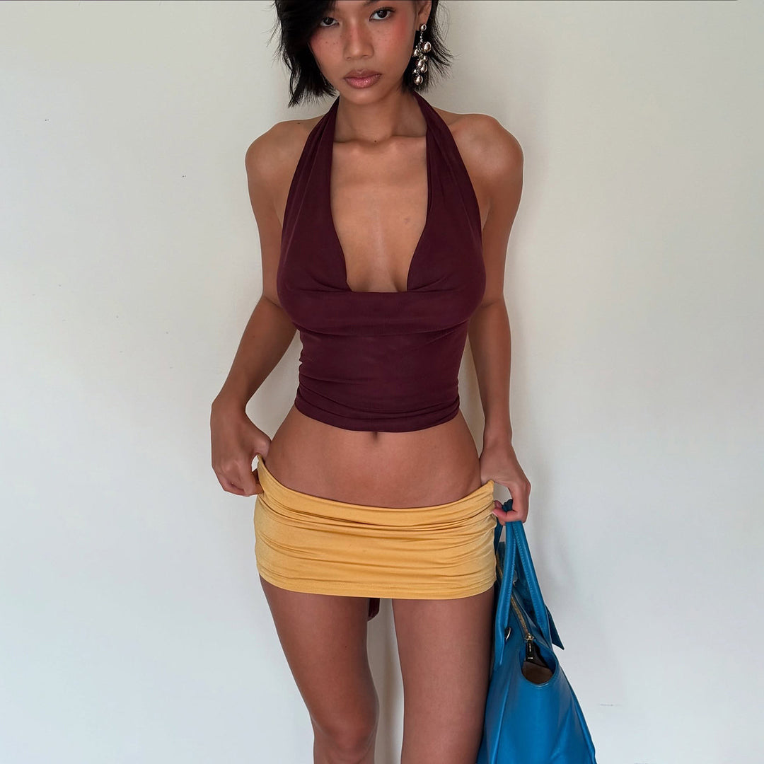 Damen figurbetontes Halter-Top mit tiefem V-Ausschnitt und elastischem Saum Echo Archiv