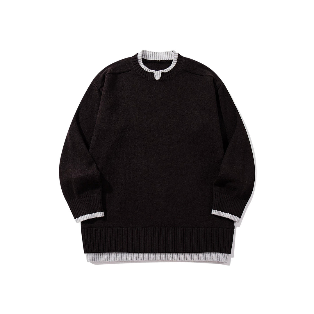 Damen Oversize‑Strickpullover mit kontrastiertem Rippkragen und verlängertem Bund Echoarchiv