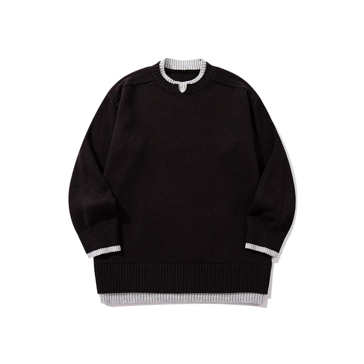 Damen Oversize‑Strickpullover mit kontrastiertem Rippkragen und verlängertem Bund Echoarchiv
