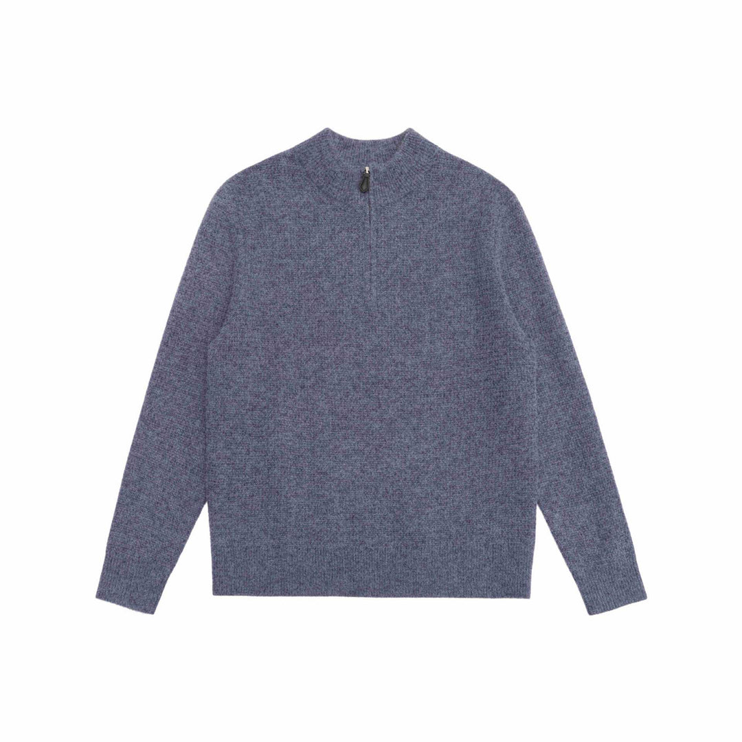 Unisex Feinstruktur-Halbzip-Pullover mit kurzem Reißverschluss und gerippten Bündchen Echoarchiv