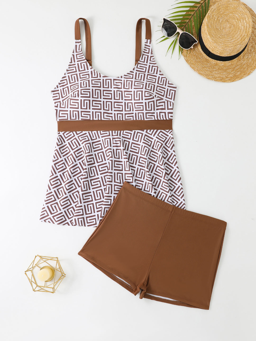 Damen Modischer Tankini mit skulpturalen Musteranwendungen Echo Archiv