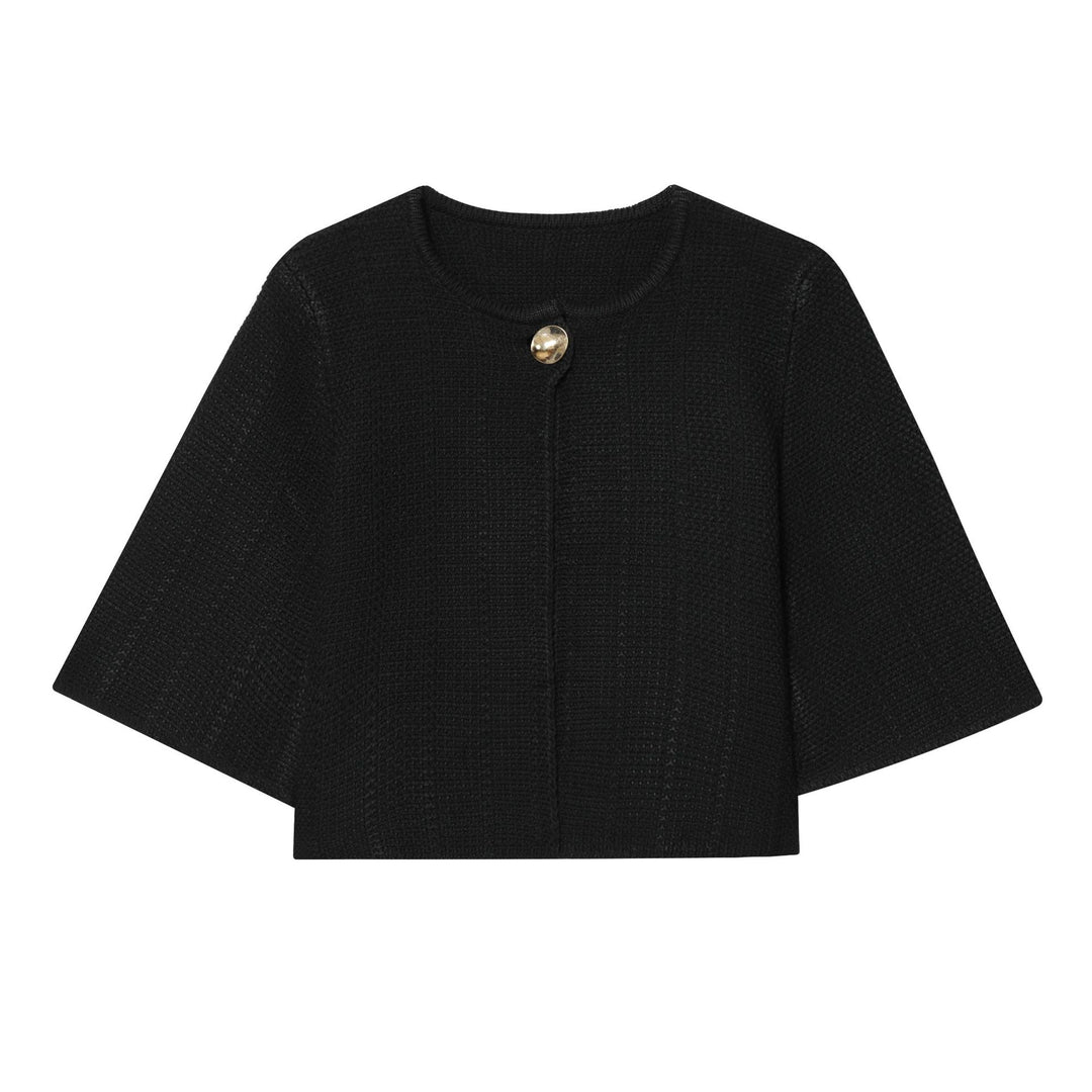 Damen nan kurzes Strick-Cape mit Rundhalsausschnitt und dekorativem Schmuckknopf Echo Archiv